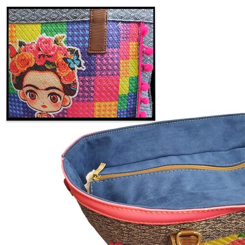 Bolsa para Dama Set de Tres Piezas Moda de Mujer Frida en Yute + Set de splash y crema