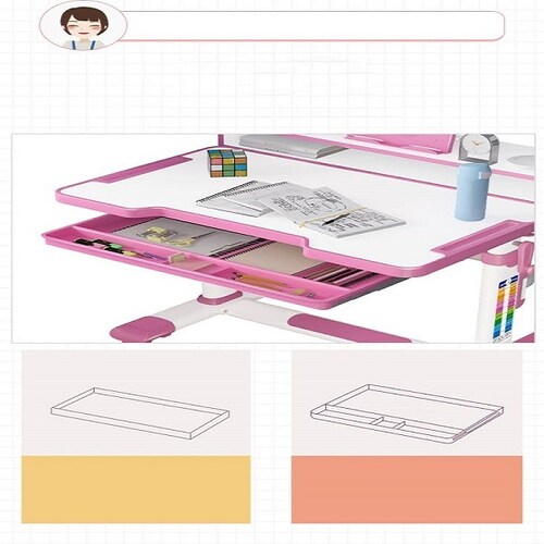 ESCRITORIO ERGONOMICO PARA NIÑOS CON LIBRERO SOFDESK ROSA