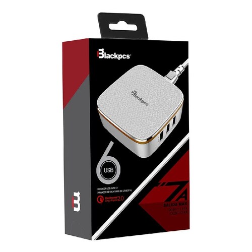 Smart HUB USB 2.0 blanco 6 puertos Cargador PC Lap Cel Tableta Datos Carga Quick Charge 2.0 Cable