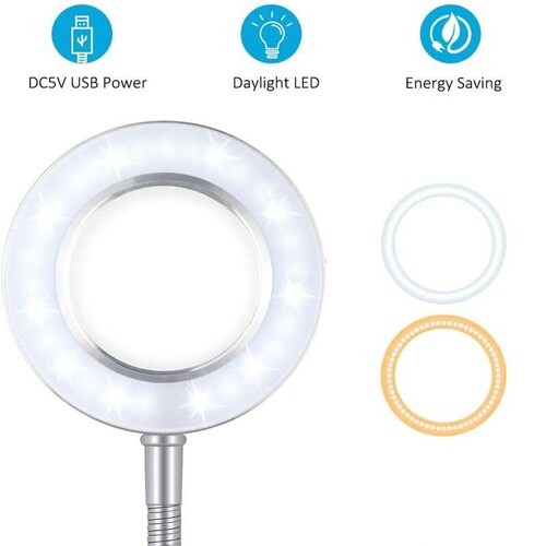 Lámpara led de escritorio TECK TECK con clip portátil para maquillaje, tatuaje, uñas. 3.5 pulgadas plata no incluye conector usb