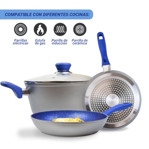 Juego Sartenes Stone Antiadherentes Tefal Zafiro Flavor Pan