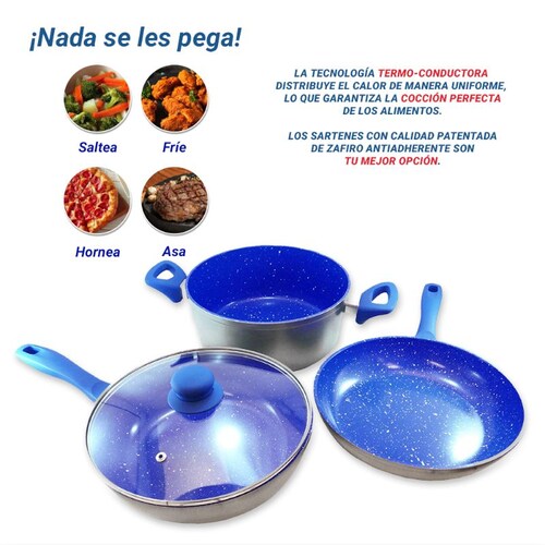Juego Sartenes Stone Antiadherentes Tefal Zafiro Flavor Pan