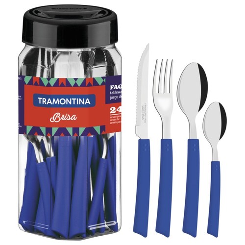 Juego de cubiertos Tramontina Brisa 23198/150 con Mango de polipropileno Azul 24 pzas END