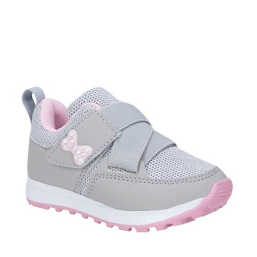 Tenis Casual Para Niña Gris Con Moño Rosa 962747