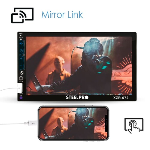 Autoestéreo Pantalla Táctil 7" Bluetooth, Mirror Link, 2 DIN- Steelpro 