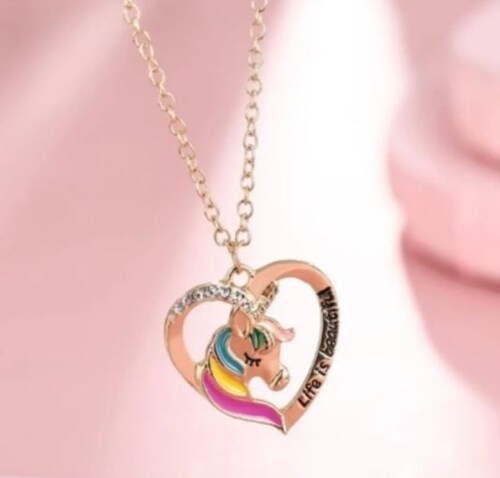 Collar Dije Unicornio Corazon Regalo Cumpleaños Mujer Niña
