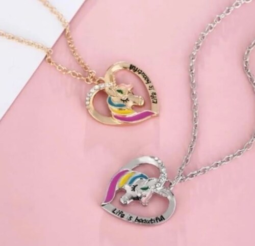 Collar Dije Unicornio Corazon Regalo Cumpleaños Mujer Niña