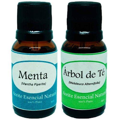 Menta y Arbol de Te Aceite Esencial Natural 2 Frascos Kit Difusor Krisamex