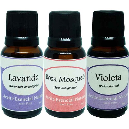 Lavanda Rosa Mosqueta y Violeta Aceite Esencial Natural 3 Frascos Kit Krisamex