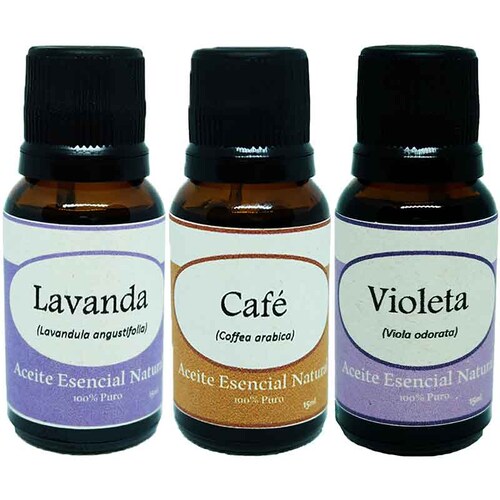 Lavanda Cafe y Violeta Aceite Esencial Natural Difusor 3 Frascos Krisamex