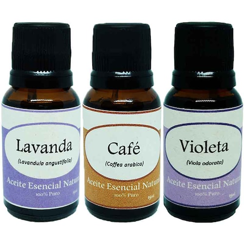 Lavanda Cafe y Violeta Aceite Esencial Natural Difusor 3 Frascos Krisamex