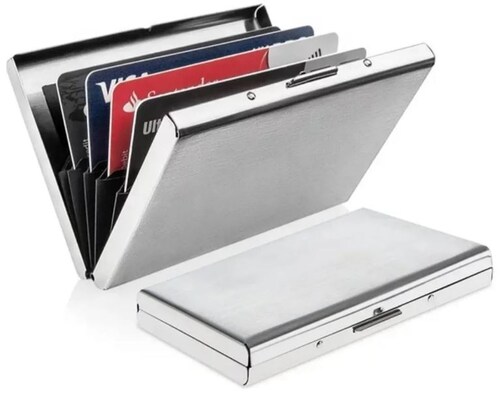 Tarjetero Metal Acero Inoxidable Cartera Credito Anti Rfid