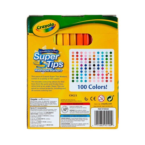 Super Tips 100 Plumones Crayola Marcadores Delgados Lavables
