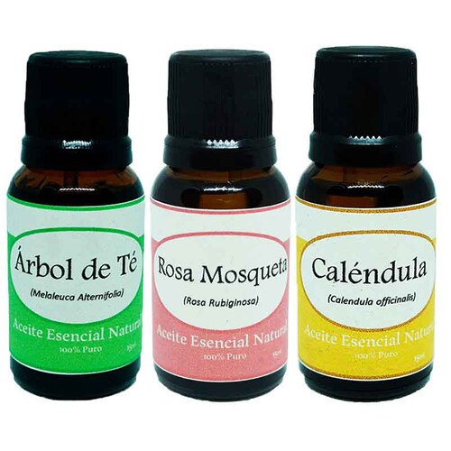 Arbol de Te Rosa Mosqueta Calendula Difusor 3 Frascos Kit Aromaterapia Krisamex