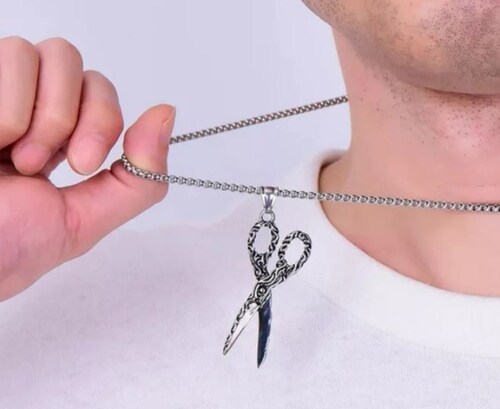 Collar Cadena Tijeras Acero Inox Regalo Estilista Barbero abierta