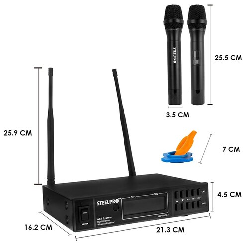 Microfono Uhf Profesional De Frecuencia Multicanal 2 Microfonos - Steelpro.