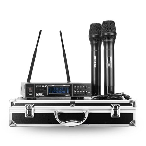Microfono Uhf Profesional De Frecuencia Multicanal 2 Microfonos - Steelpro.