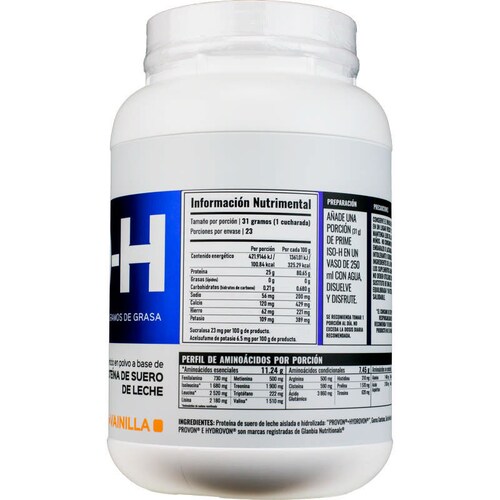 Proteína aislada e hidrolizada  ISO-H Vainilla 713 g 23 serv 31 g c/u