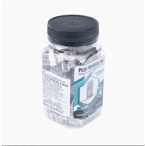 LinkedPro Bote con 100 Piezas de Plug Modular RJ45 Cat6 blindado con Pin de Tierra, Chapado de Oro a 30 micras para Durabilidad Extrema