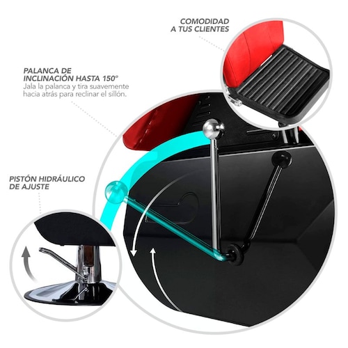 Sillon Barbero Peluqueria Silla Barberia Estetica Stay Elit Rojo