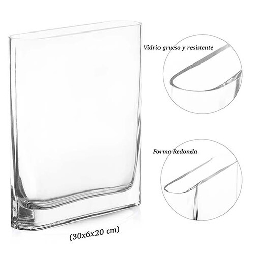 Florero de cristal rectangular, borde redondo - Serazu
