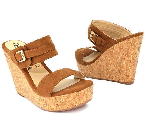 Zapatos De Meter Plataforma Forrada en Corcho 2 Tiras