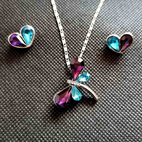 Set Libelula con Cristales Swarovski Baño Rodio Farcelli Jewelry INCLUYE CAJA PARA REGALO