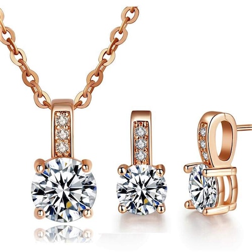 Set Destellos con Cristales Swarovski Baño de Oro Rosa Farcelli Jewelry INCLUYE CAJA PARA REGALO