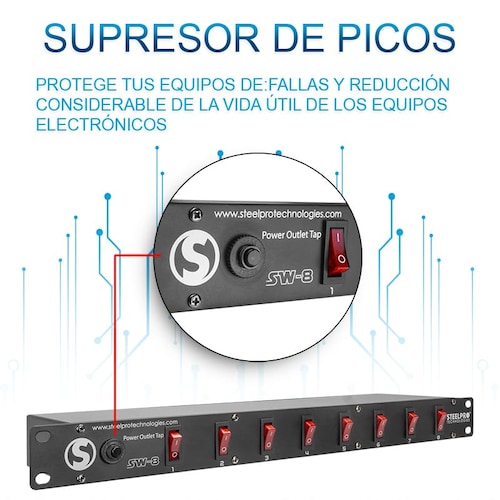 Barra Multicontacto 8 Interruptores - 127v Sw-8 - Steelpro.