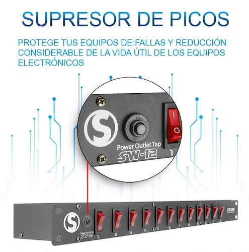 Barra Multicontacto 12 Interruptores - 127v Sw-12 - Steelpro