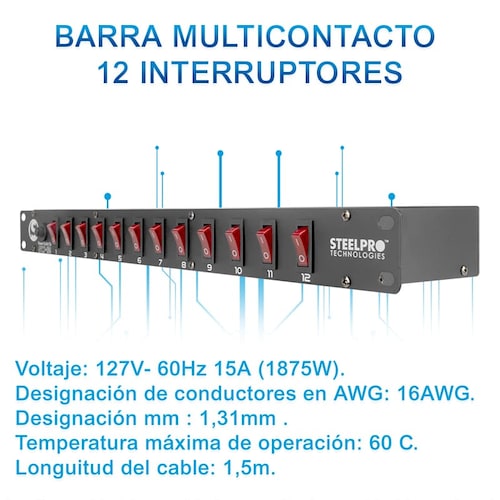 Barra Multicontacto 12 Interruptores - 127v Sw-12 - Steelpro