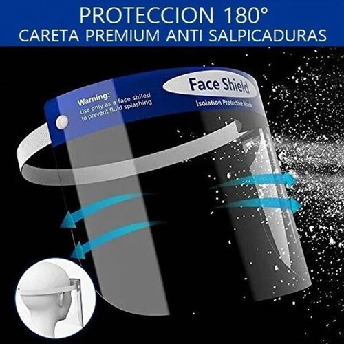 Careta Protectora Protector Facial Ajustable Máscara Lentes Transparente Lavable PET Contra Salpicaduras Con Cómoda Esponja y Banda Elástica