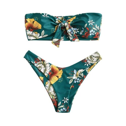  Sexy Bikini 2 Piezas Strapless Floreado Con Tanga Brasileña
