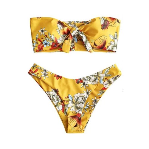  Sexy Bikini 2 Piezas Strapless Floreado Con Tanga Brasileña