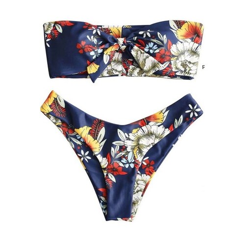  Sexy Bikini 2 Piezas Strapless Floreado Con Tanga Brasileña