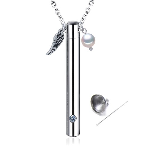 Dije Relicario Urna Para Cenizas Acero Inox + Perla Natural