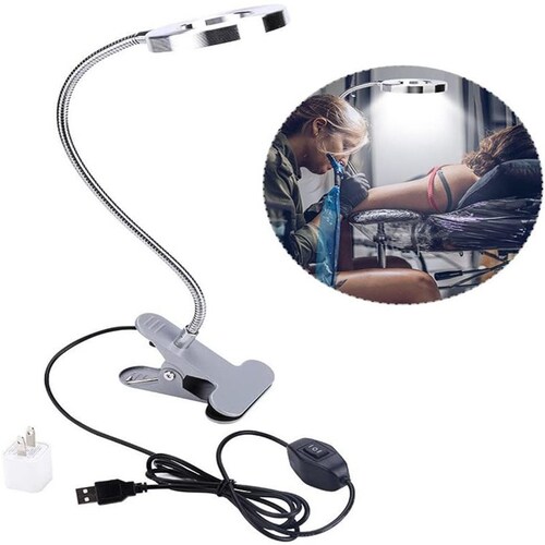 Lámpara led de escritorio TECK TECK con clip portátil para maquillaje, tatuaje, uñas. 3.5 pulgadas plata no incluye conector usb