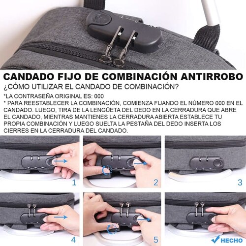 Mochila Antirrobo con Bolsa de Hombro Tipo Mensajero y Cable USB Color Negro