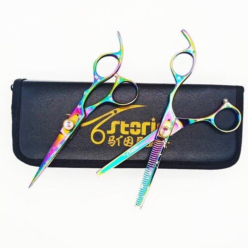 Kit de Tijeras Para Corte de Cabello Profesional 6.5" Titanio Tornasol Floral Edicion Especial