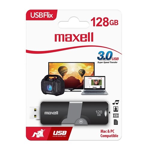 Maxell Memoria USB Flix / 128GB / USB 3.0 / Negro con Gris  /347804