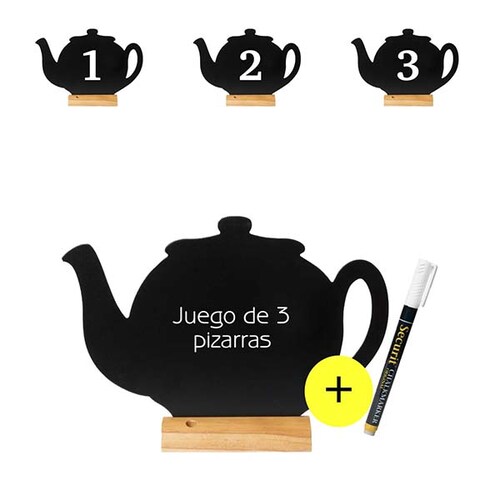 3 Pizarrones chicos negros en forma de tetera. SECURIT 