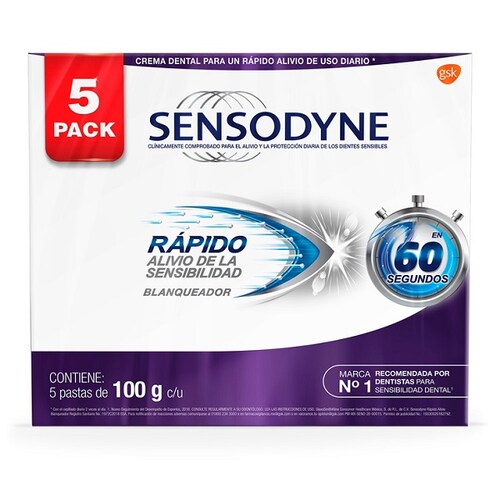 Pasta Dental Rápido Alivio Blanqueador, Sensodyne, 5 piezas