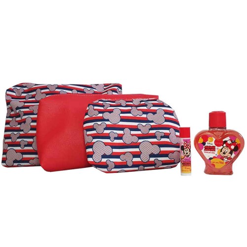 3 Pack Cosmetiqueras Para Maquillaje Mickey  Mouse Y Unicolor  Mas Regalo Fragancia y brillo labial adicional Para Niñas
