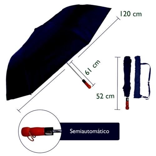 Paraguas Portátil Azul Tipo Macana Semiautomático Liso Doble Tela