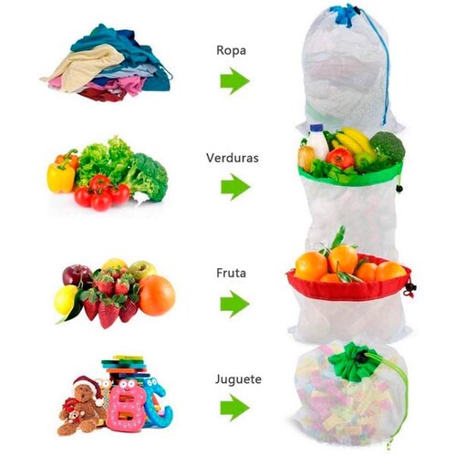Bolsas Ecológicas para Verduras, Reutilizables, Lavables para Almacenamiento, 9 piezas, Supermercado 