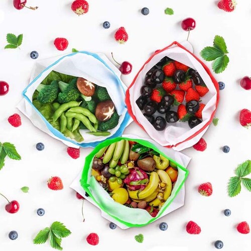 Bolsas Ecológicas para Verduras, Reutilizables, Lavables para Almacenamiento, 9 piezas, Supermercado 
