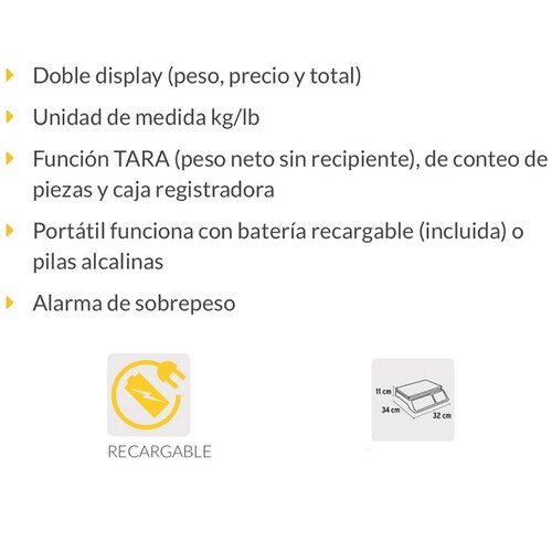 BASCULA  ELECTRONICA para Comercio  40 KG PANTALLA LCD ABARROTES CARNICERIAS POLLO 