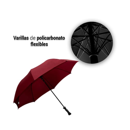 Paraguas Sombrilla de Golf Semiautomático Liso Vino Varilla Flexible Policarbonato