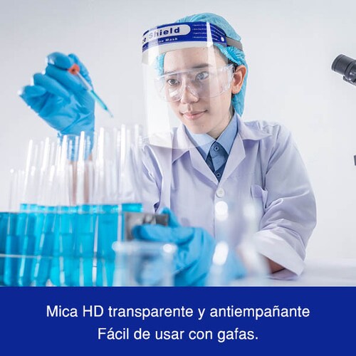 Careta Protectora Protector Facial Ajustable Máscara Lentes Transparente Lavable PET Contra Salpicaduras Con Cómoda Esponja y Banda Elástica