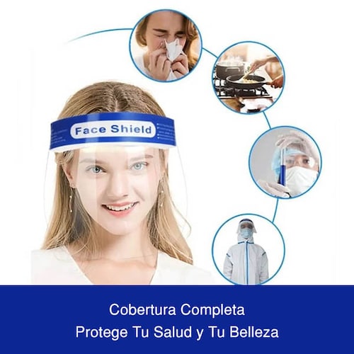 Careta Protectora Protector Facial Ajustable Máscara Lentes Transparente Lavable PET Contra Salpicaduras Con Cómoda Esponja y Banda Elástica